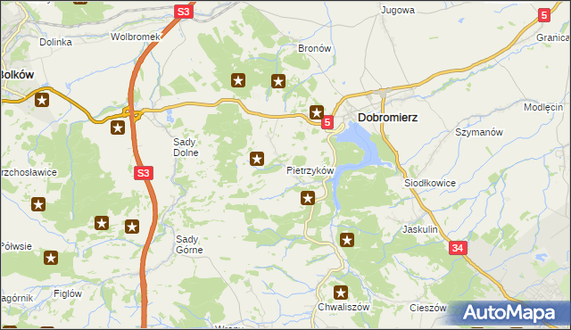 mapa Pietrzyków gmina Dobromierz, Pietrzyków gmina Dobromierz na mapie Targeo