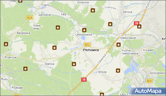mapa Pilchowice powiat gliwicki, Pilchowice powiat gliwicki na mapie Targeo