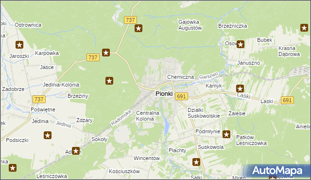 mapa Pionki, Pionki na mapie Targeo