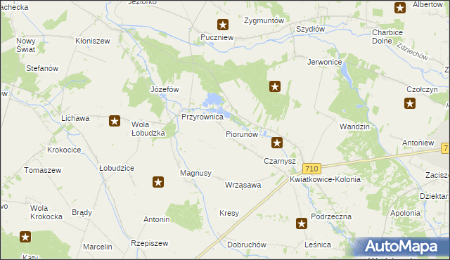 mapa Piorunów gmina Wodzierady, Piorunów gmina Wodzierady na mapie Targeo