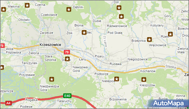 mapa Pisary gmina Zabierzów, Pisary gmina Zabierzów na mapie Targeo