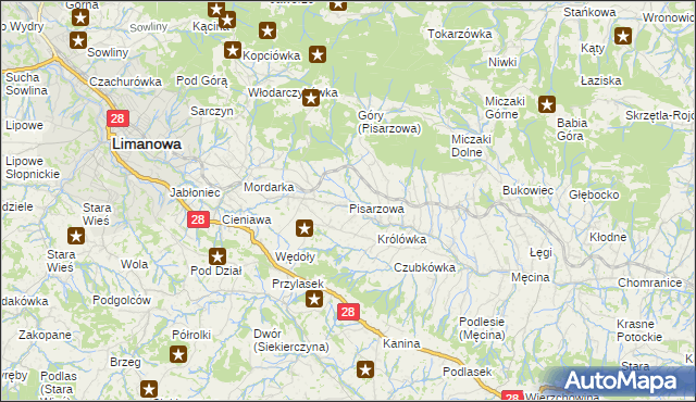 mapa Pisarzowa, Pisarzowa na mapie Targeo