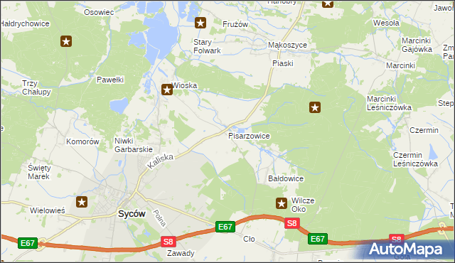 mapa Pisarzowice gmina Kobyla Góra, Pisarzowice gmina Kobyla Góra na mapie Targeo