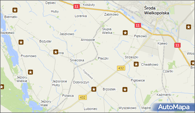 mapa Płaczki gmina Zaniemyśl, Płaczki gmina Zaniemyśl na mapie Targeo