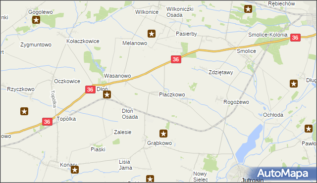 mapa Płaczkowo gmina Jutrosin, Płaczkowo gmina Jutrosin na mapie Targeo