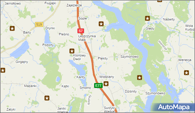 mapa Plękity, Plękity na mapie Targeo