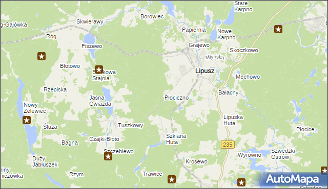 mapa Płociczno gmina Lipusz, Płociczno gmina Lipusz na mapie Targeo