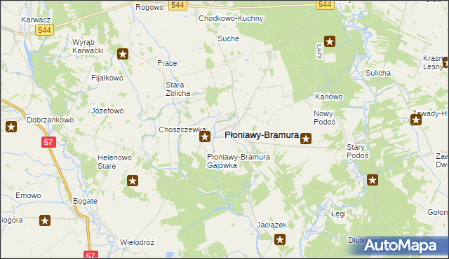 mapa Płoniawy-Bramura, Płoniawy-Bramura na mapie Targeo