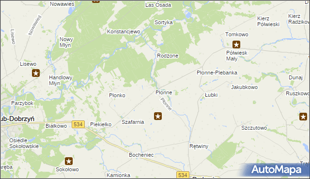 mapa Płonne gmina Radomin, Płonne gmina Radomin na mapie Targeo