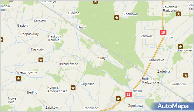 mapa Płudy gmina Radzyń Podlaski, Płudy gmina Radzyń Podlaski na mapie Targeo