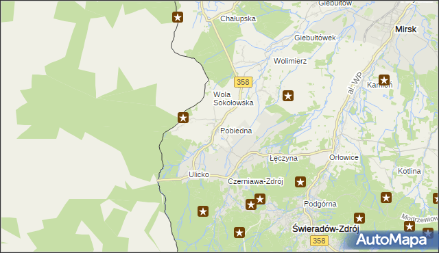 mapa Pobiedna gmina Leśna, Pobiedna gmina Leśna na mapie Targeo