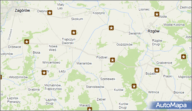 mapa Podbiel gmina Zagórów, Podbiel gmina Zagórów na mapie Targeo