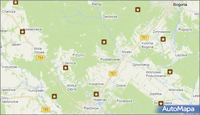 mapa Poddębowiec, Poddębowiec na mapie Targeo