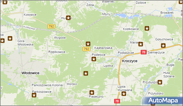 mapa Podlesice gmina Kroczyce, Podlesice gmina Kroczyce na mapie Targeo