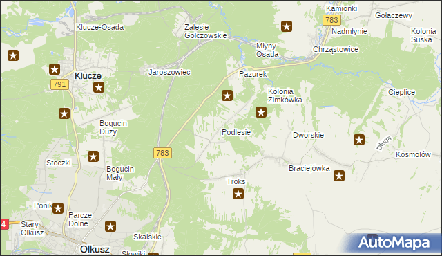 mapa Podlesie gmina Olkusz, Podlesie gmina Olkusz na mapie Targeo