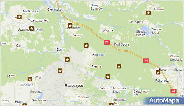 mapa Podlesie gmina Radoszyce, Podlesie gmina Radoszyce na mapie Targeo