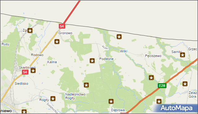 mapa Podleśne gmina Braniewo, Podleśne gmina Braniewo na mapie Targeo