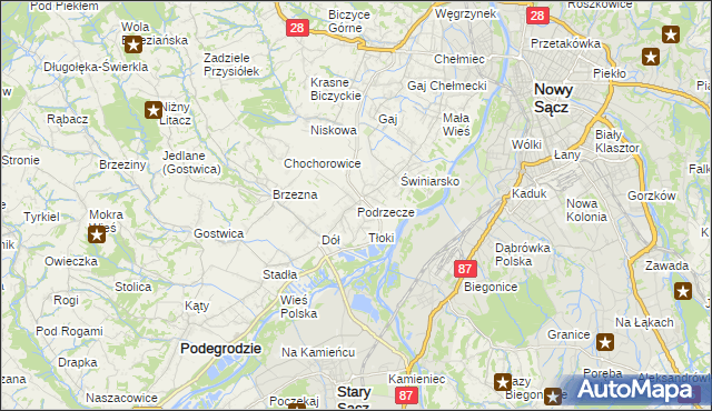 mapa Podrzecze gmina Podegrodzie, Podrzecze gmina Podegrodzie na mapie Targeo