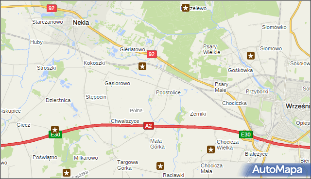 mapa Podstolice gmina Nekla, Podstolice gmina Nekla na mapie Targeo