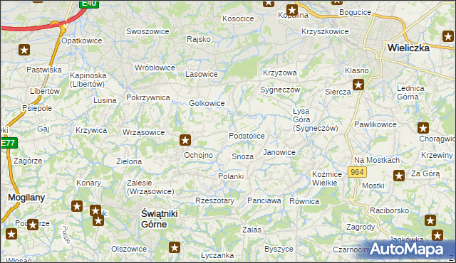 mapa Podstolice gmina Wieliczka, Podstolice gmina Wieliczka na mapie Targeo
