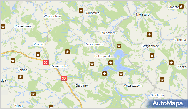 mapa Pokrzywnik gmina Lubomierz, Pokrzywnik gmina Lubomierz na mapie Targeo