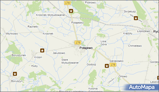 mapa Połajewo powiat czarnkowsko-trzcianecki, Połajewo powiat czarnkowsko-trzcianecki na mapie Targeo