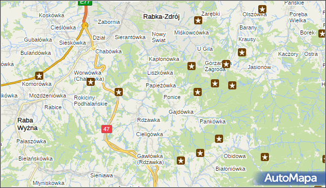 mapa Ponice, Ponice na mapie Targeo