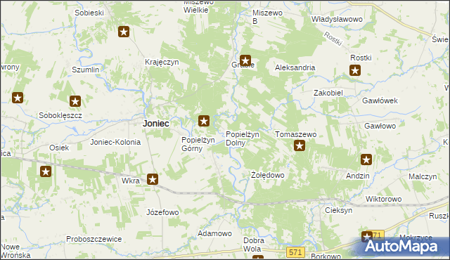 mapa Popielżyn Dolny, Popielżyn Dolny na mapie Targeo