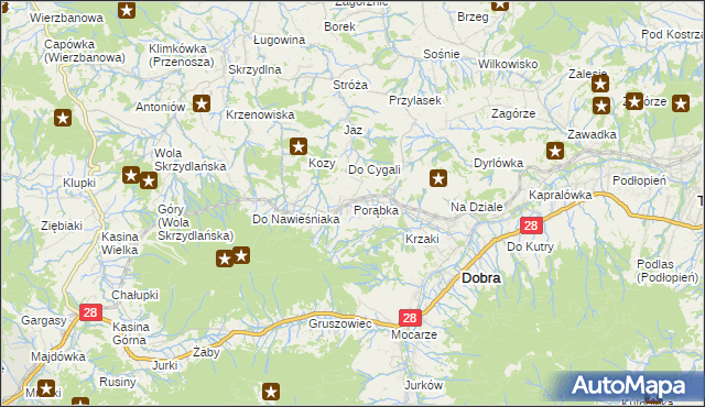 mapa Porąbka gmina Dobra, Porąbka gmina Dobra na mapie Targeo