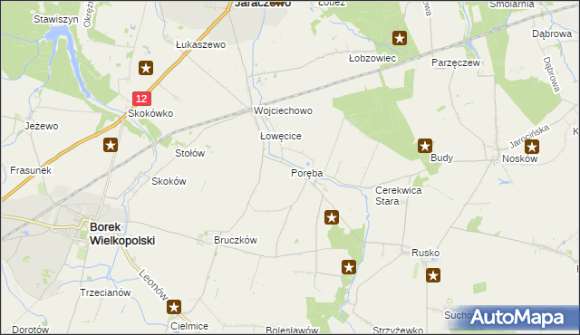 mapa Poręba gmina Jaraczewo, Poręba gmina Jaraczewo na mapie Targeo
