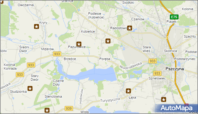 mapa Poręba gmina Pszczyna, Poręba gmina Pszczyna na mapie Targeo