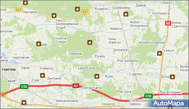 mapa Poręby gmina Dębe Wielkie, Poręby gmina Dębe Wielkie na mapie Targeo