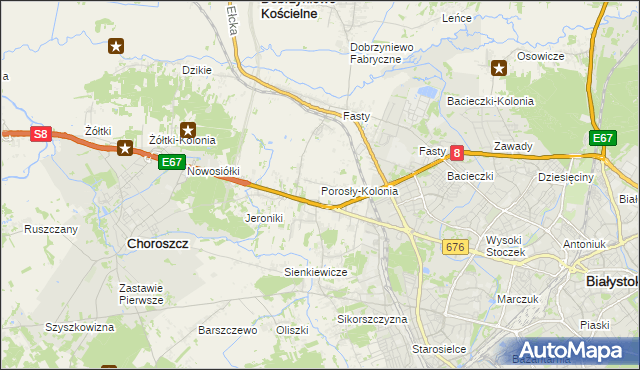 mapa Porosły-Kolonia, Porosły-Kolonia na mapie Targeo