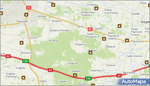 mapa Potażniki, Potażniki na mapie Targeo