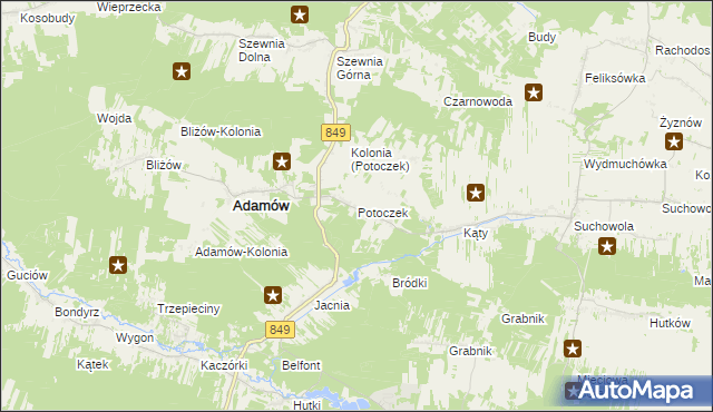 mapa Potoczek gmina Adamów, Potoczek gmina Adamów na mapie Targeo