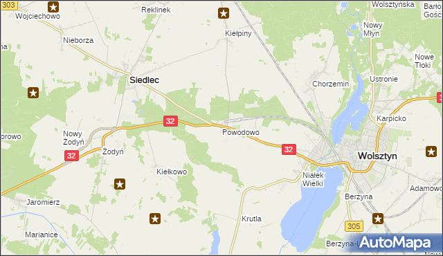 mapa Powodowo gmina Wolsztyn, Powodowo gmina Wolsztyn na mapie Targeo