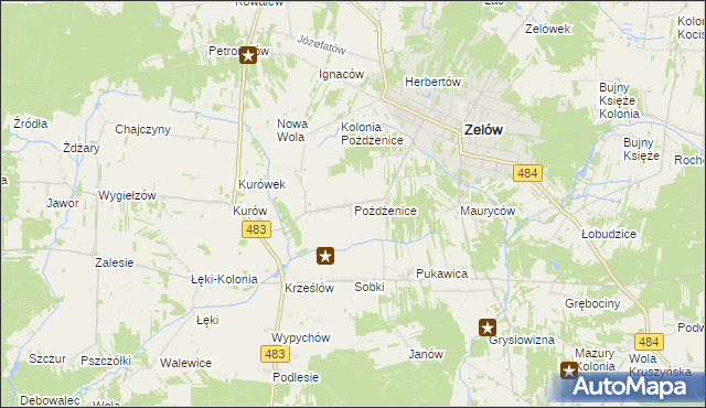 mapa Pożdżenice, Pożdżenice na mapie Targeo