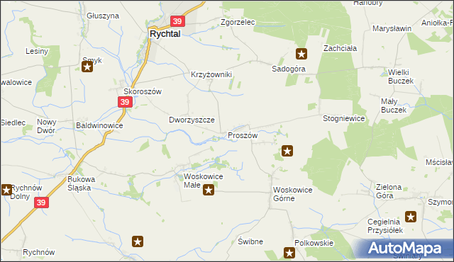 mapa Proszów gmina Rychtal, Proszów gmina Rychtal na mapie Targeo