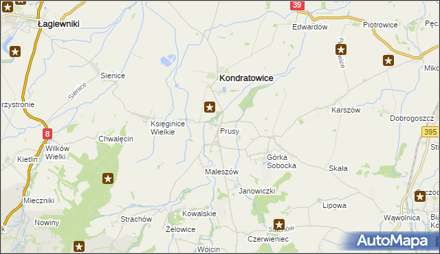 mapa Prusy gmina Kondratowice, Prusy gmina Kondratowice na mapie Targeo