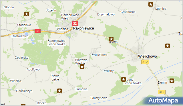 mapa Pruszkowo gmina Wielichowo, Pruszkowo gmina Wielichowo na mapie Targeo