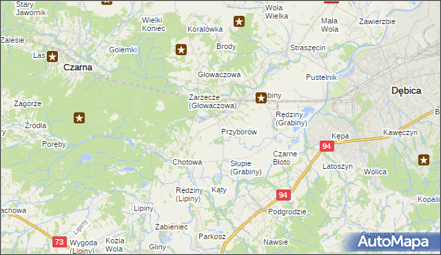 mapa Przyborów gmina Czarna, Przyborów gmina Czarna na mapie Targeo