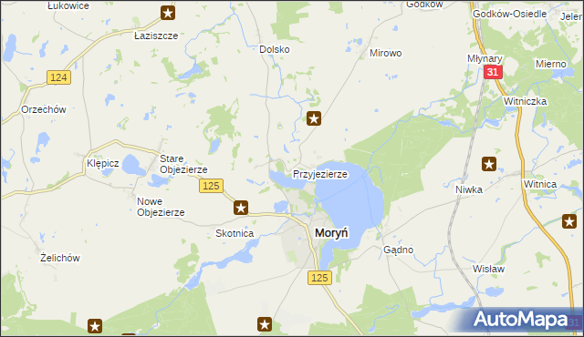 mapa Przyjezierze gmina Moryń, Przyjezierze gmina Moryń na mapie Targeo