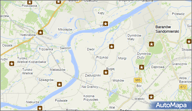 mapa Przykop gmina Padew Narodowa, Przykop gmina Padew Narodowa na mapie Targeo