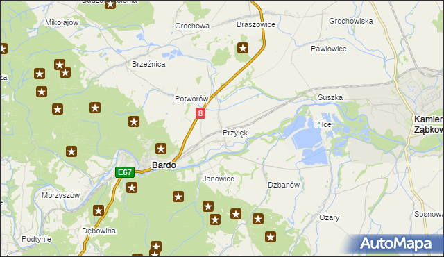 mapa Przyłęk gmina Bardo, Przyłęk gmina Bardo na mapie Targeo