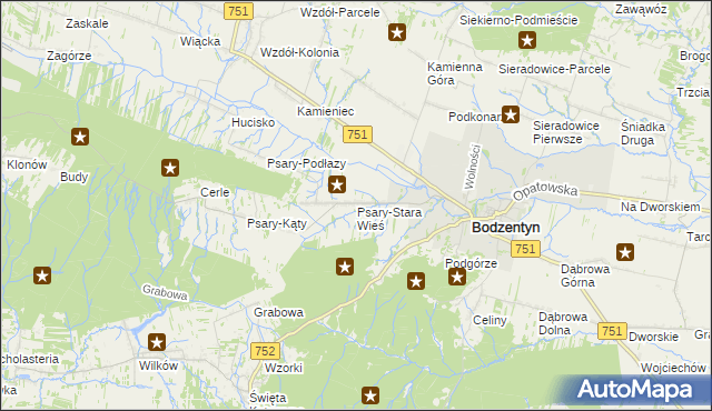 mapa Psary-Stara Wieś gmina Bodzentyn, Psary-Stara Wieś gmina Bodzentyn na mapie Targeo