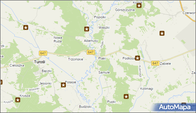 mapa Ptaki gmina Turośl, Ptaki gmina Turośl na mapie Targeo