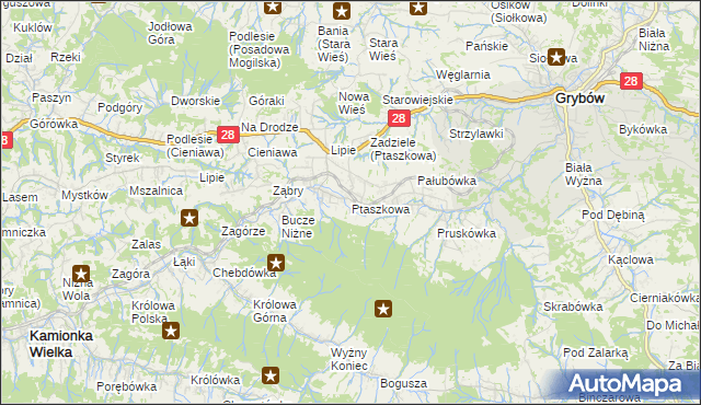 mapa Ptaszkowa, Ptaszkowa na mapie Targeo