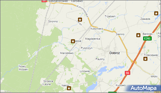 mapa Pyszczyn gmina Dobrcz, Pyszczyn gmina Dobrcz na mapie Targeo