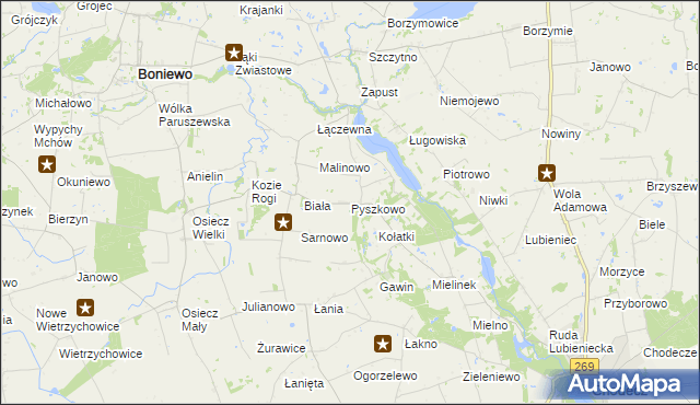 mapa Pyszkowo, Pyszkowo na mapie Targeo