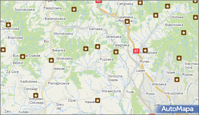 mapa Pyzówka, Pyzówka na mapie Targeo